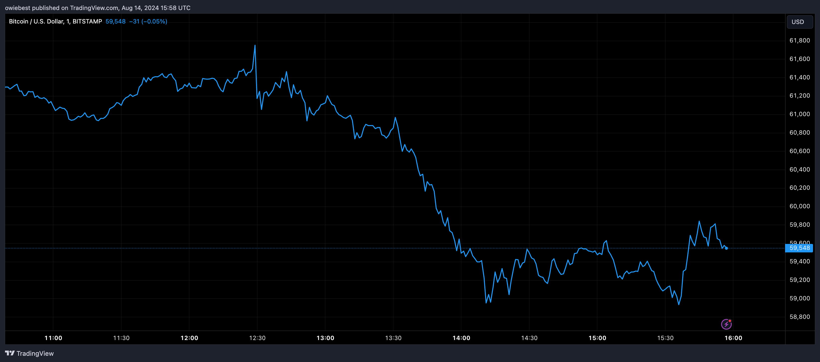 Bitcoin price chart from Tradingview.com