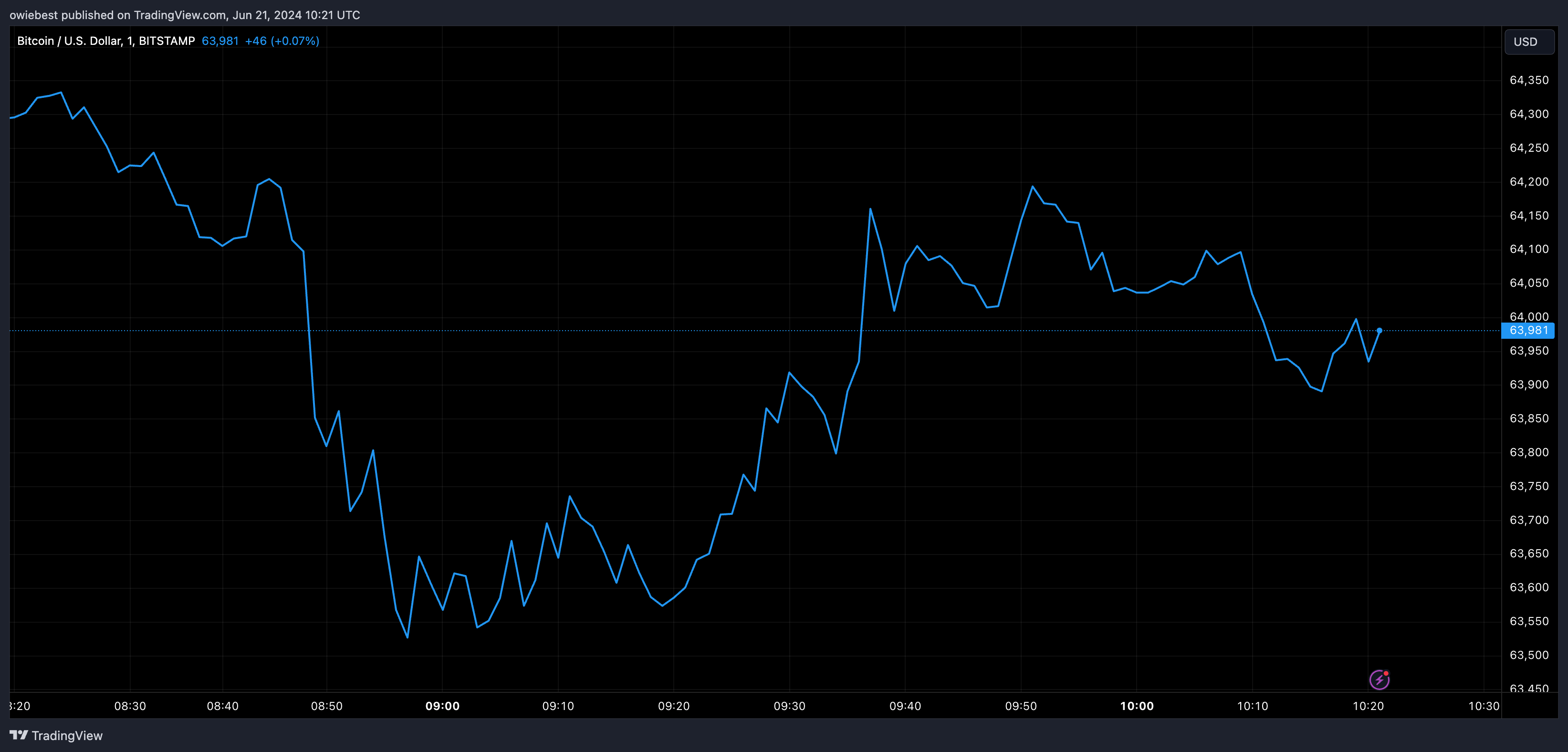 Bitcoin price chart from Tradingview.com