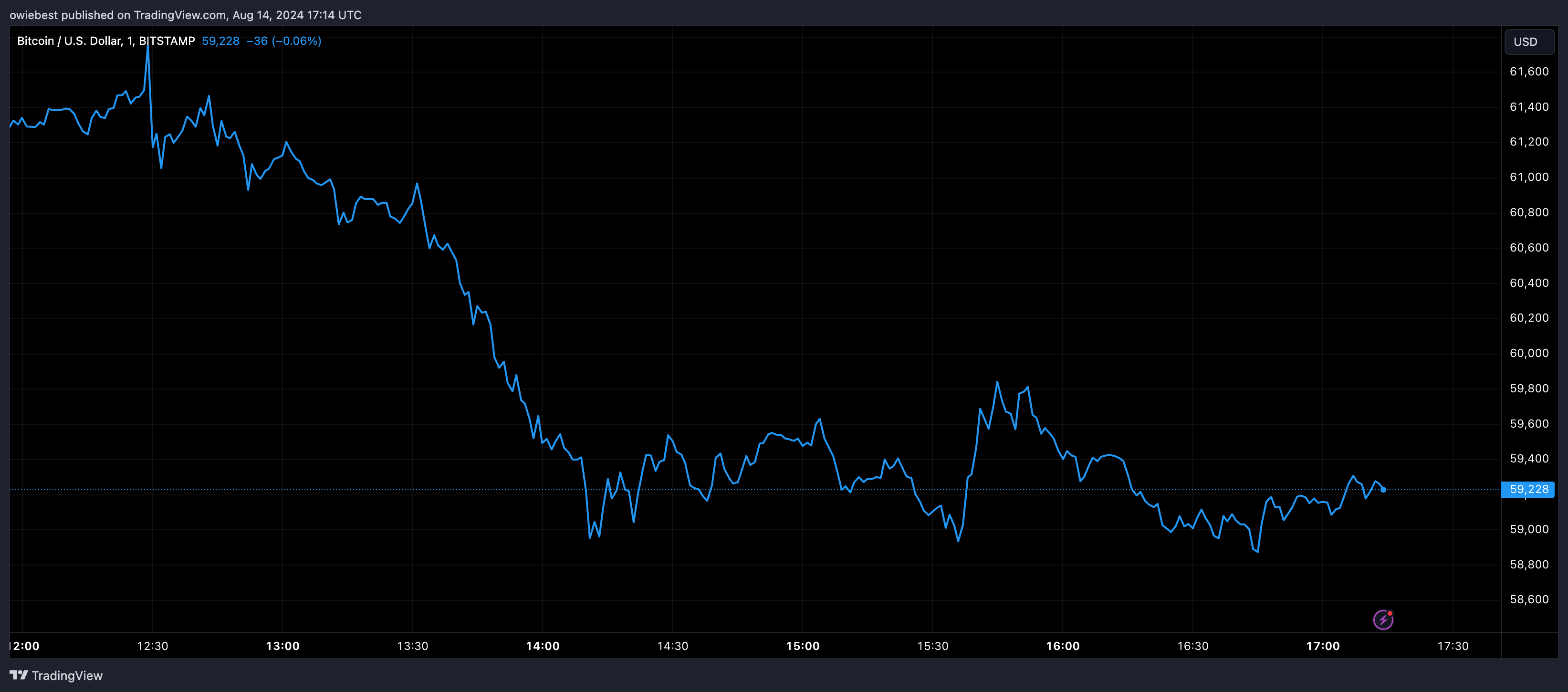 Bitcoin price chart from Tradingview.com