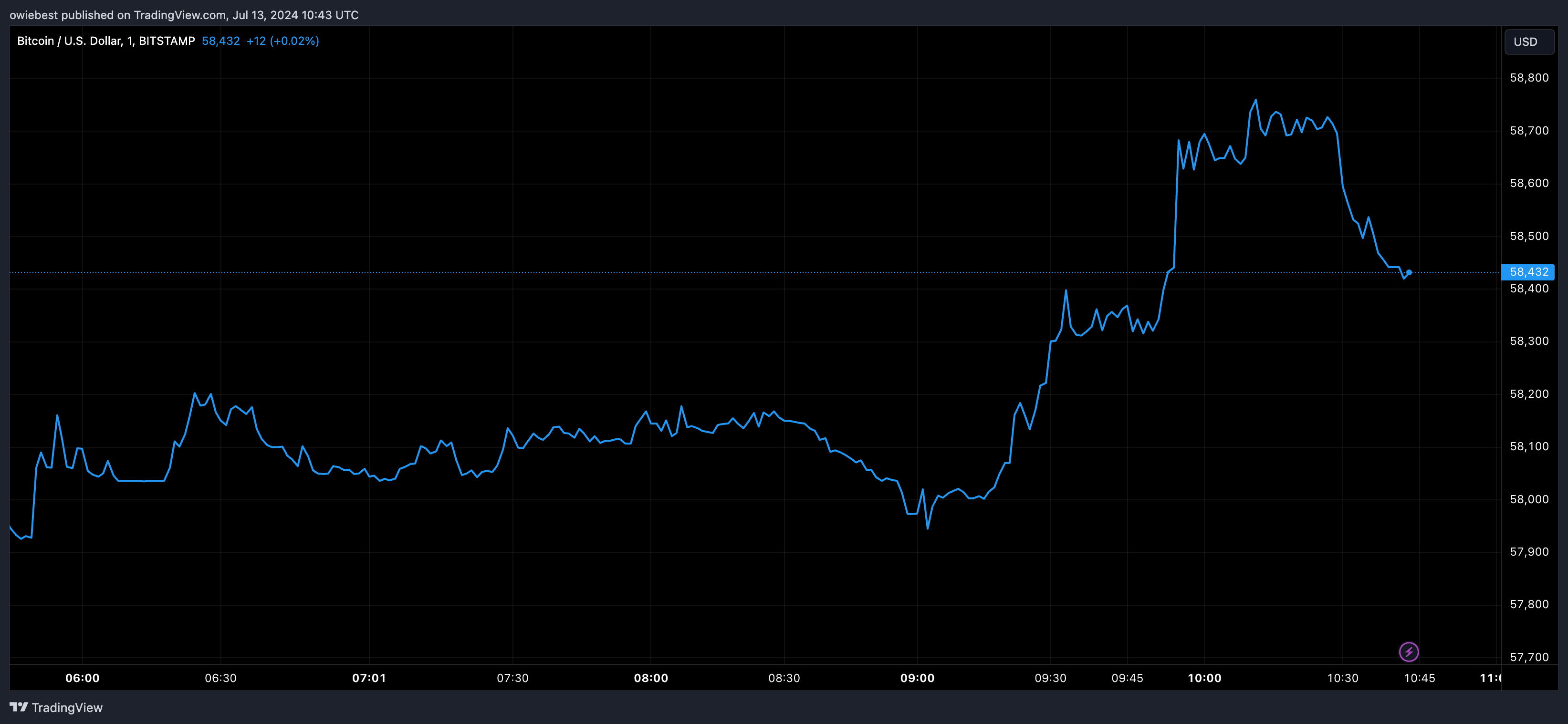 Bitcoin price chart from Tradingview.com