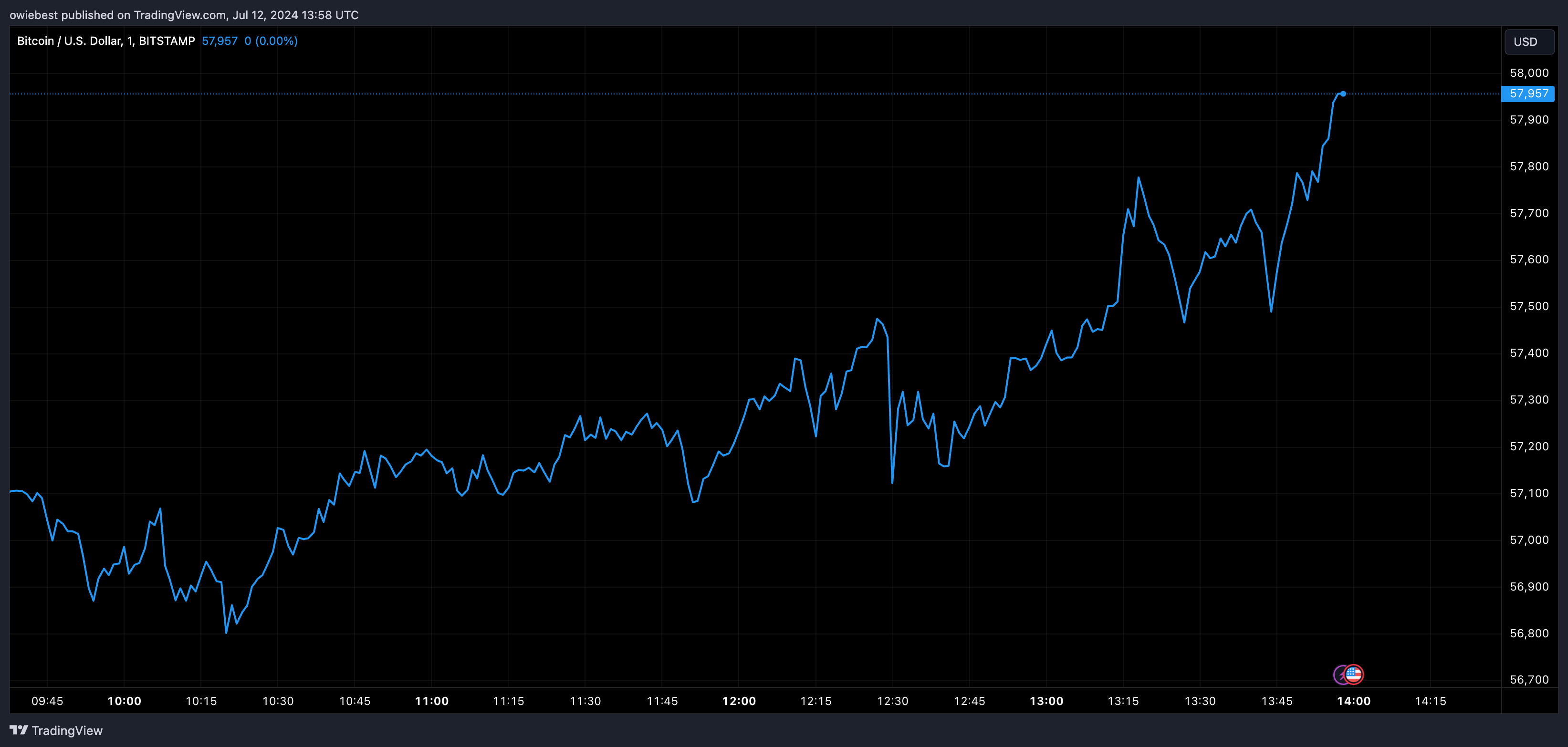 Bitcoin price chart from Tradingview.com