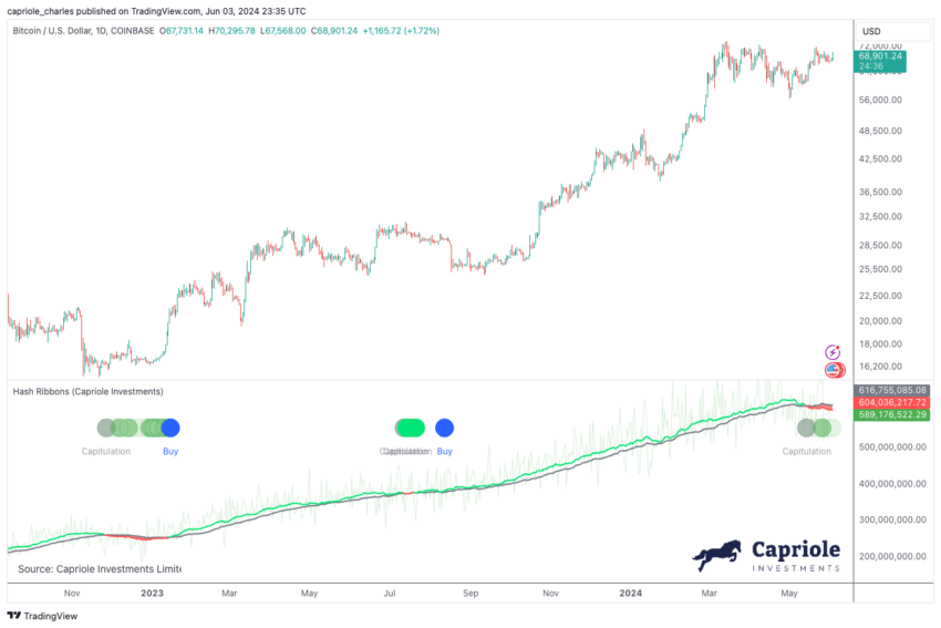 Bitcoin Price Performance and Hash Ribbons Indicator